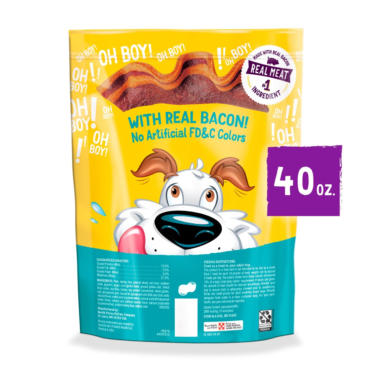 Purina Strips Dog Treats with Real Bacon & Peanut Butter Flavors Tender Chews, 40 Oz Pouch