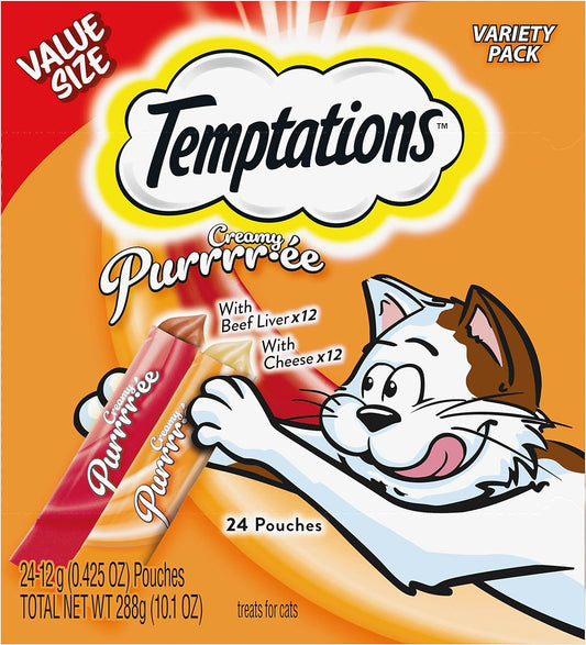 Creamy Puree Squeezable Lickable Wet Cat Treat Variety Pack, 0.42 Oz. Tubes, 24 Count